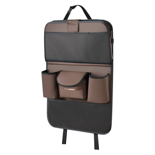 Premium Leather Car Backseat Organizer with Foldable Dining Table