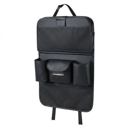 Premium Leather Car Backseat Organizer with Foldable Dining Table