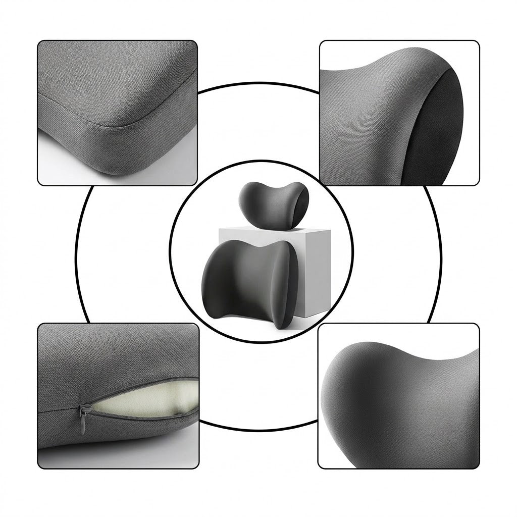 Ergonomic Memory Foam Car Headrest and Lumbar Support Set